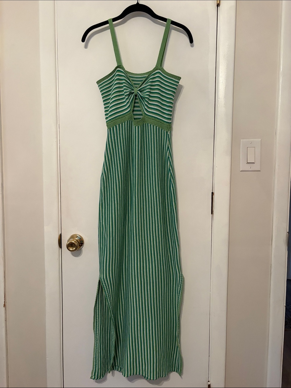 Striped Green & White Knit Maxi Dress